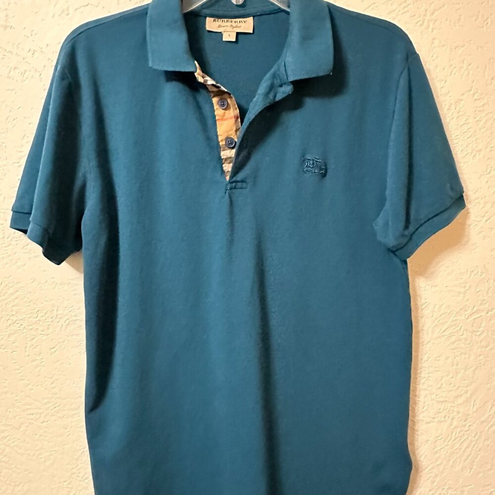 Burberry, Teal, Mens Size L Polo Shirt in good condition